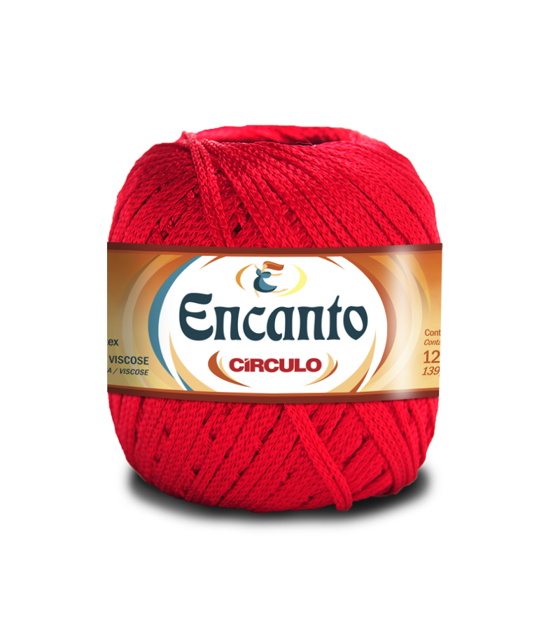 Novelo de fio Encanto Círculo vermelho em viscose com etiqueta bege