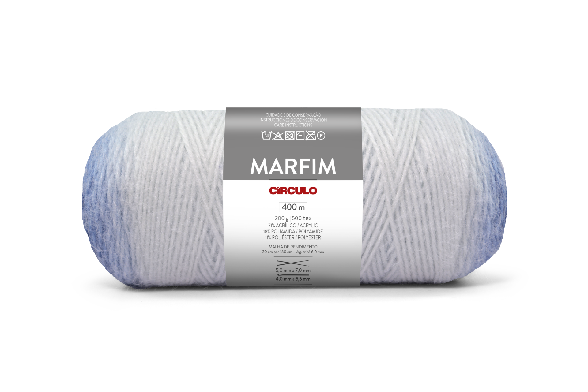 Novelo de lã Marfim da marca Círculo com rótulo cinzento e branco