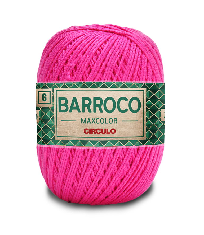Novelo de fio rosa com etiqueta BARROCO MAXCOLOR CIRCULO
