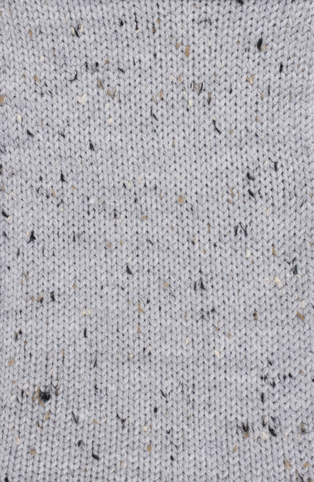 close-up de tecido de malha cinza claro com pontos pretos e bege