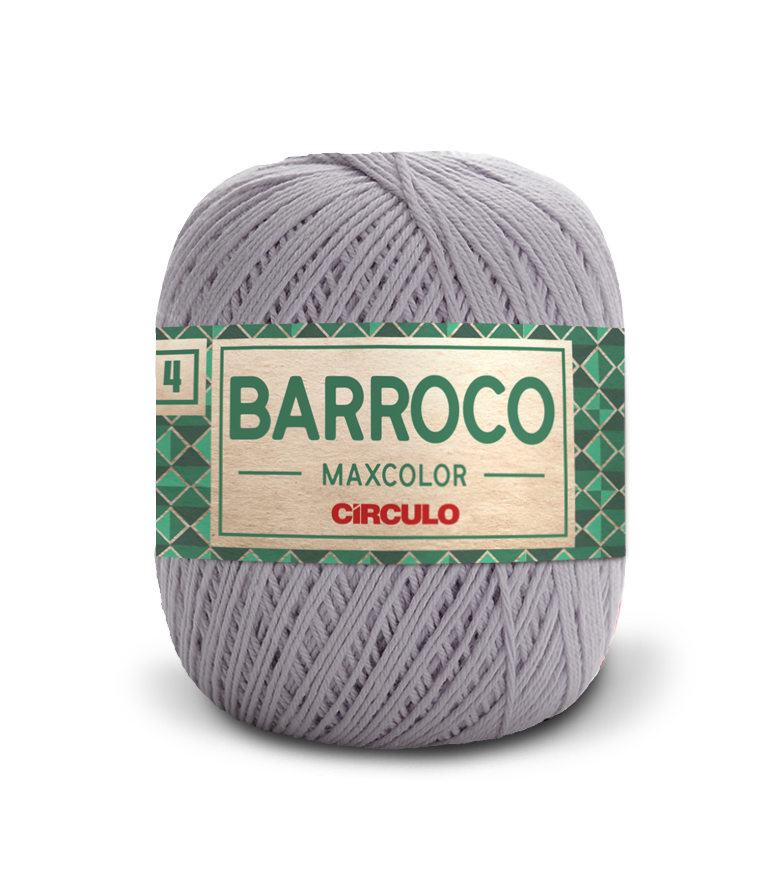 Novelo de fio de algodão cinzento claro Barroco Maxcolor Círculo com etiqueta verde e bege