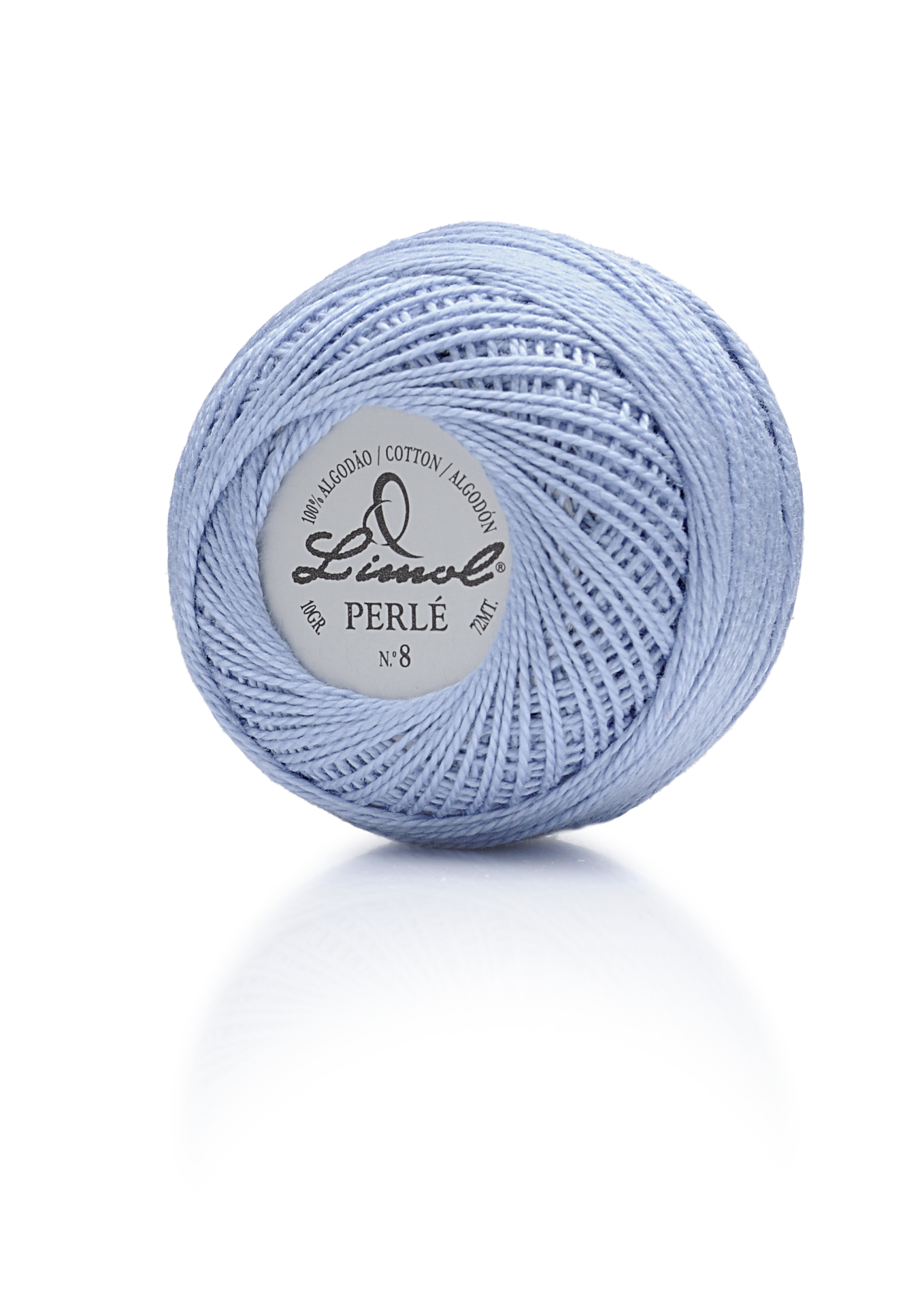 Bobina de fio azul claro Limol Perlé 100% algodão com etiqueta redonda