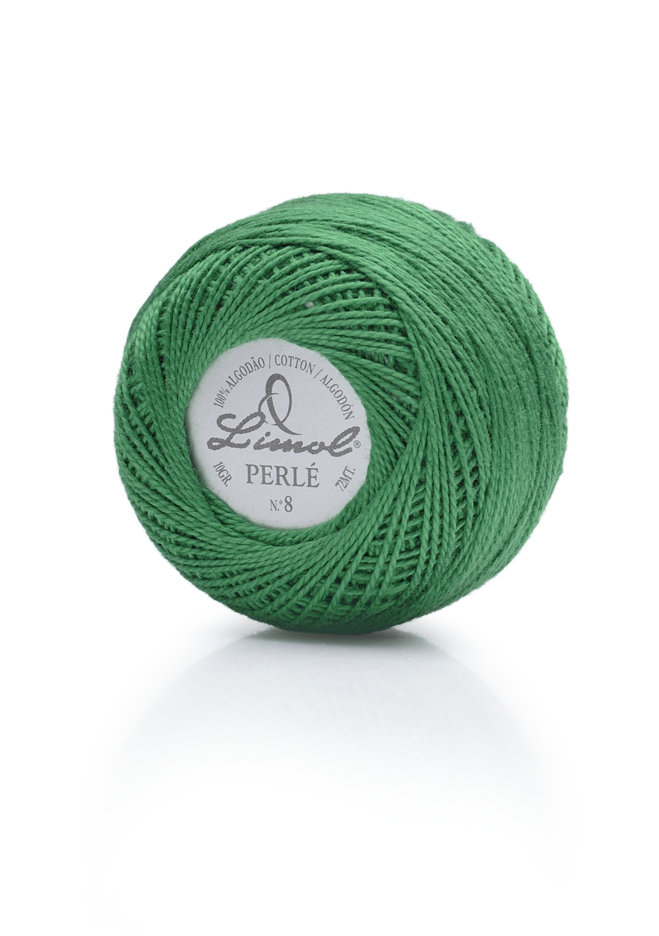 Bobina de linha de algodão verde Limol Perlé Nº 8 com rótulo branco