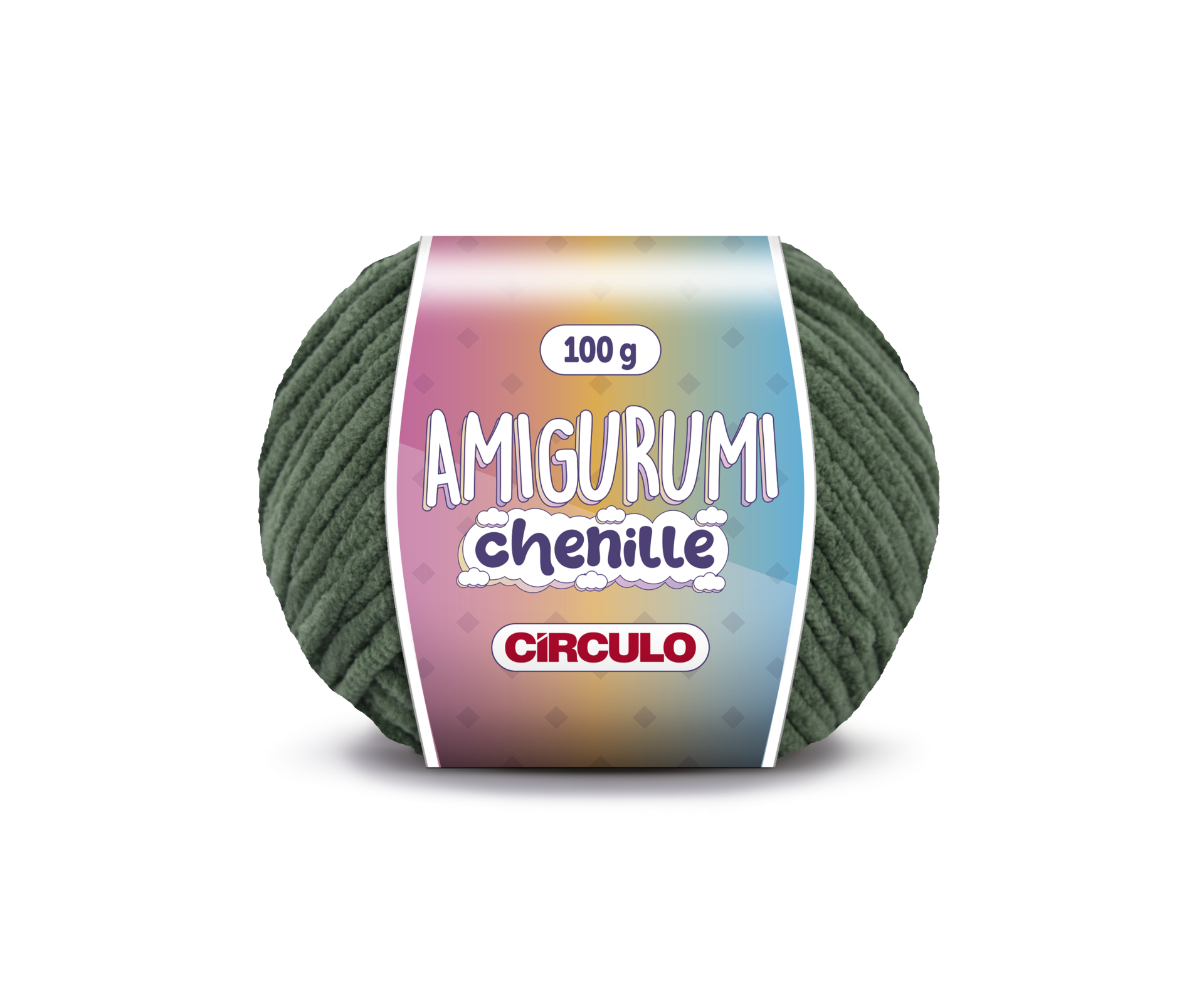 Novelo verde escuro de lã chenille para amigurumi com etiqueta colorida 100 g CÍRCULO