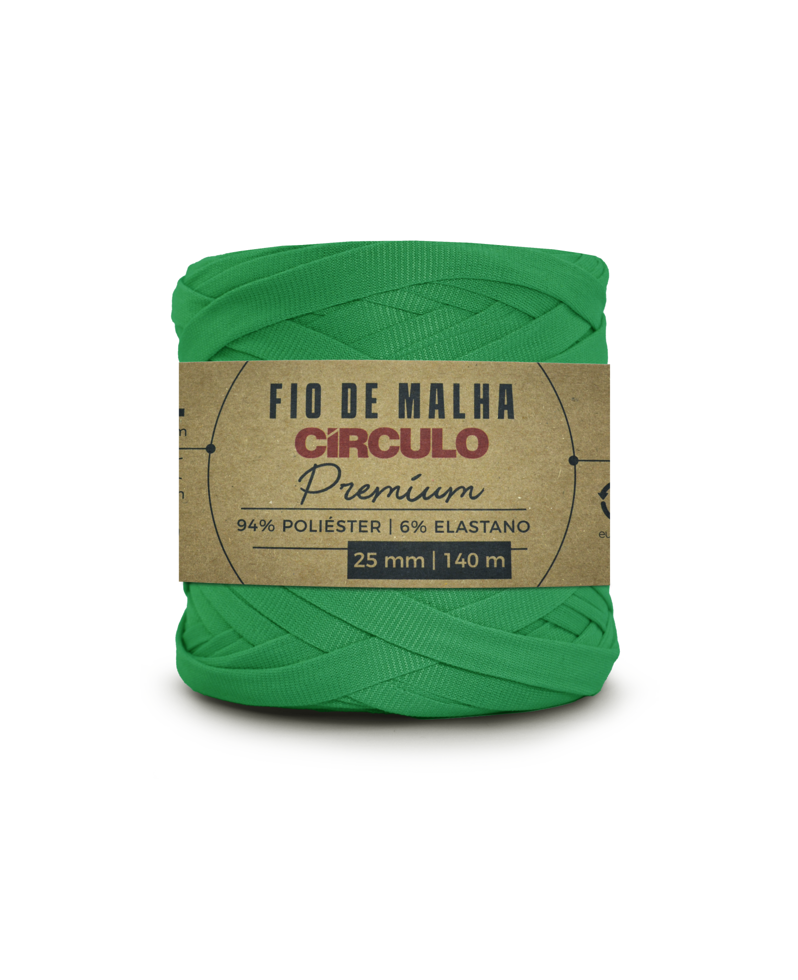 Fio de malha verde Círculo Premium com etiqueta de papel kraft.