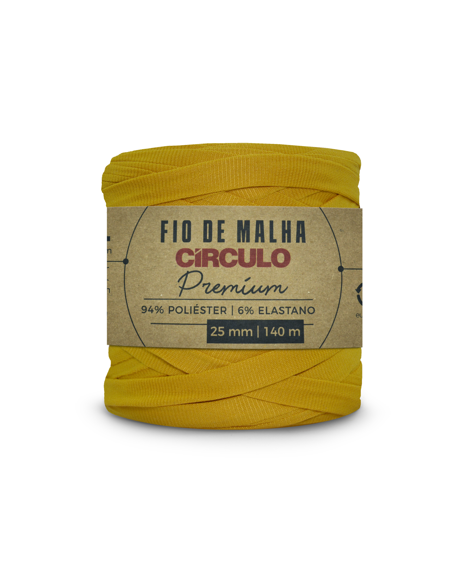 Rolo de fio de malha amarelo Círculo Premium com etiquetas em papel kraft