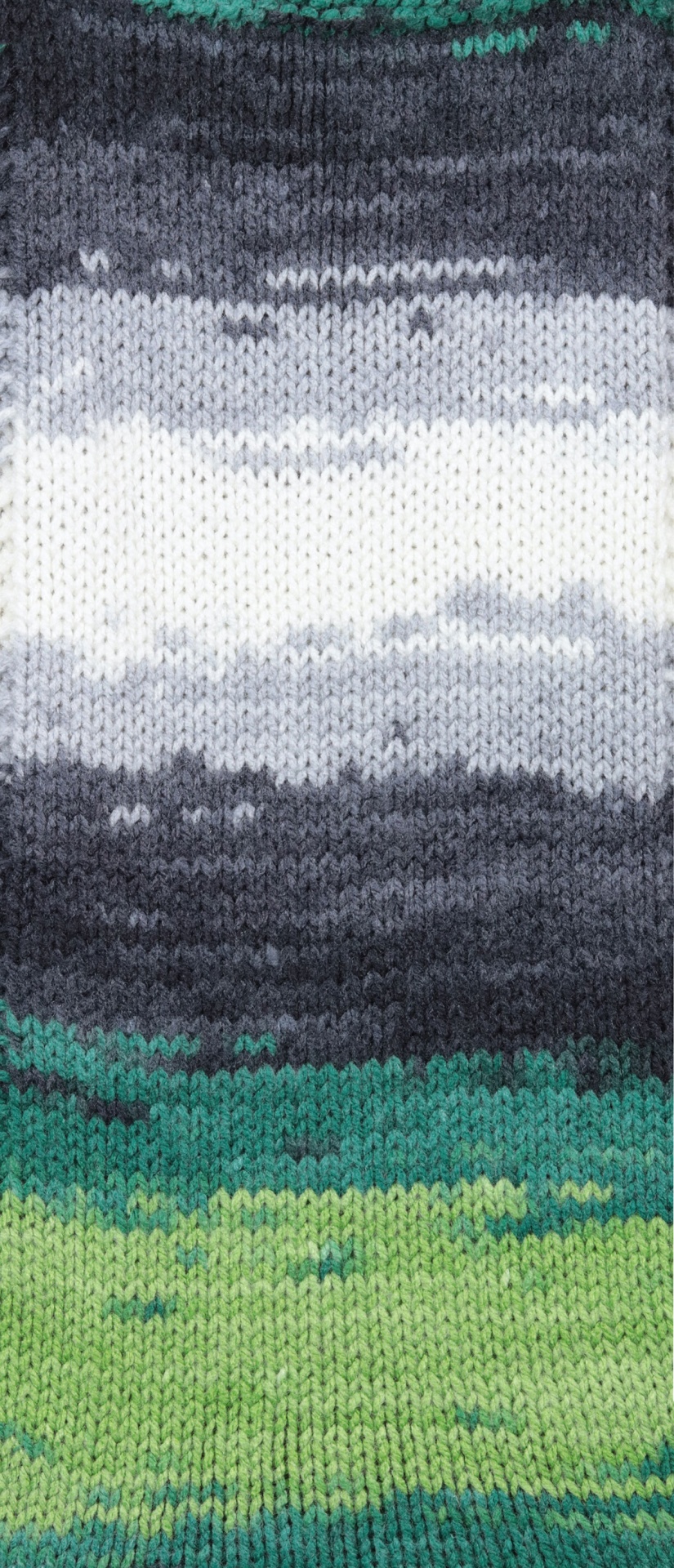 Tecido de malha listrado em verde, cinza, branco e preto