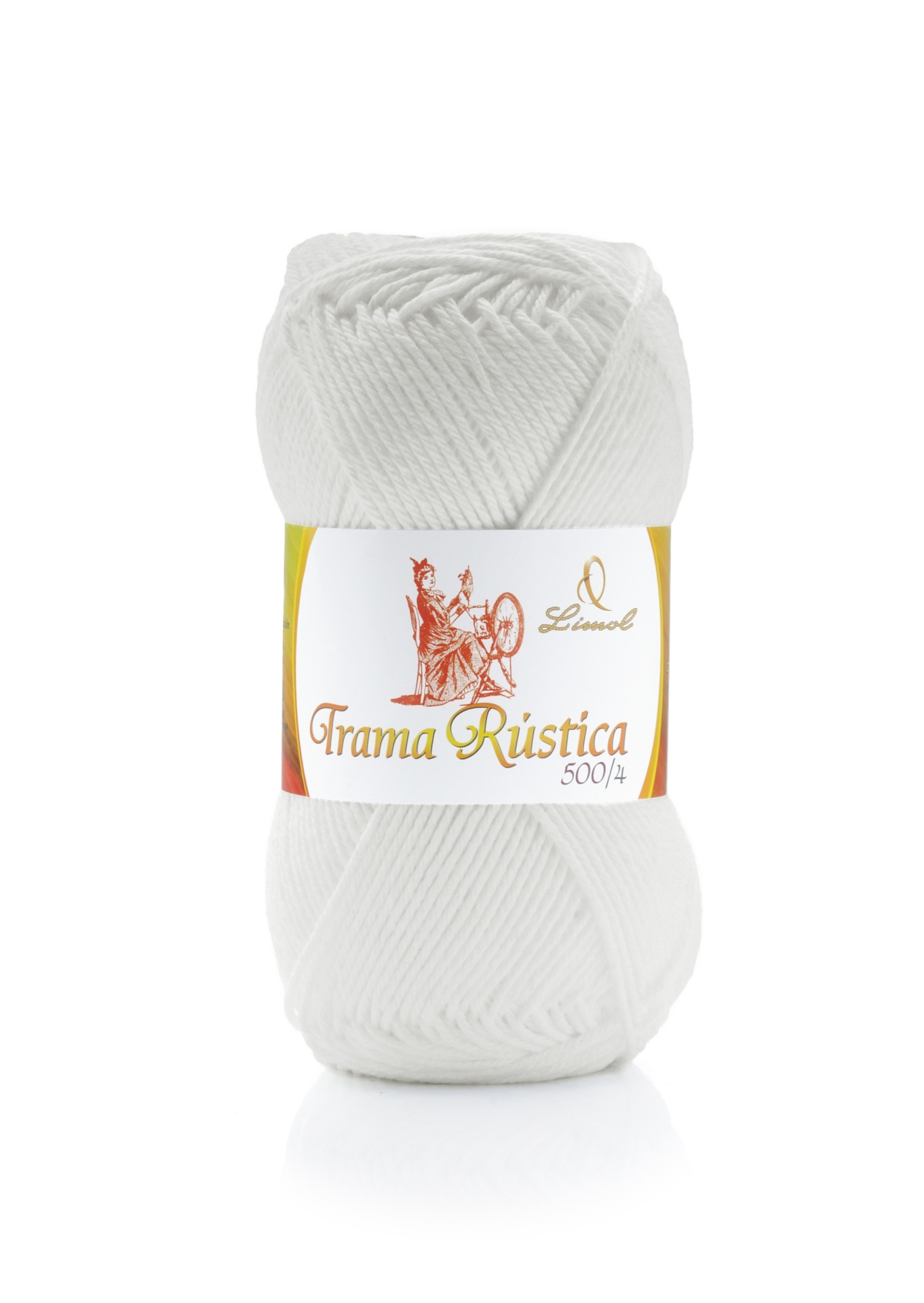 Novelo de fio branco de algodão Trama Rústica 500/4 com etiqueta da marca Lincol