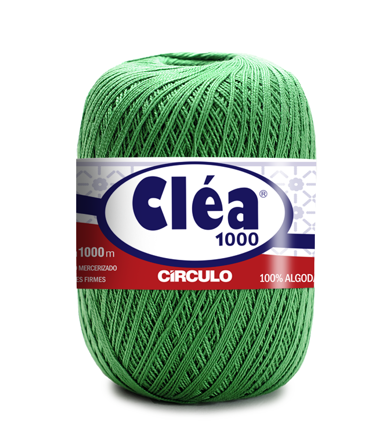Novelo de linha verde mercerizada Cléa 1000, 100% algodão.