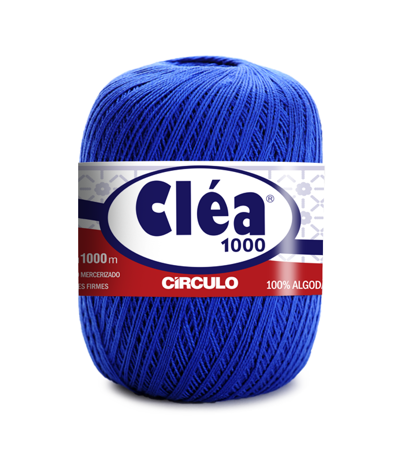 Novelo azul de linha Cléa 1000 Círculo com etiqueta branca e vermelha