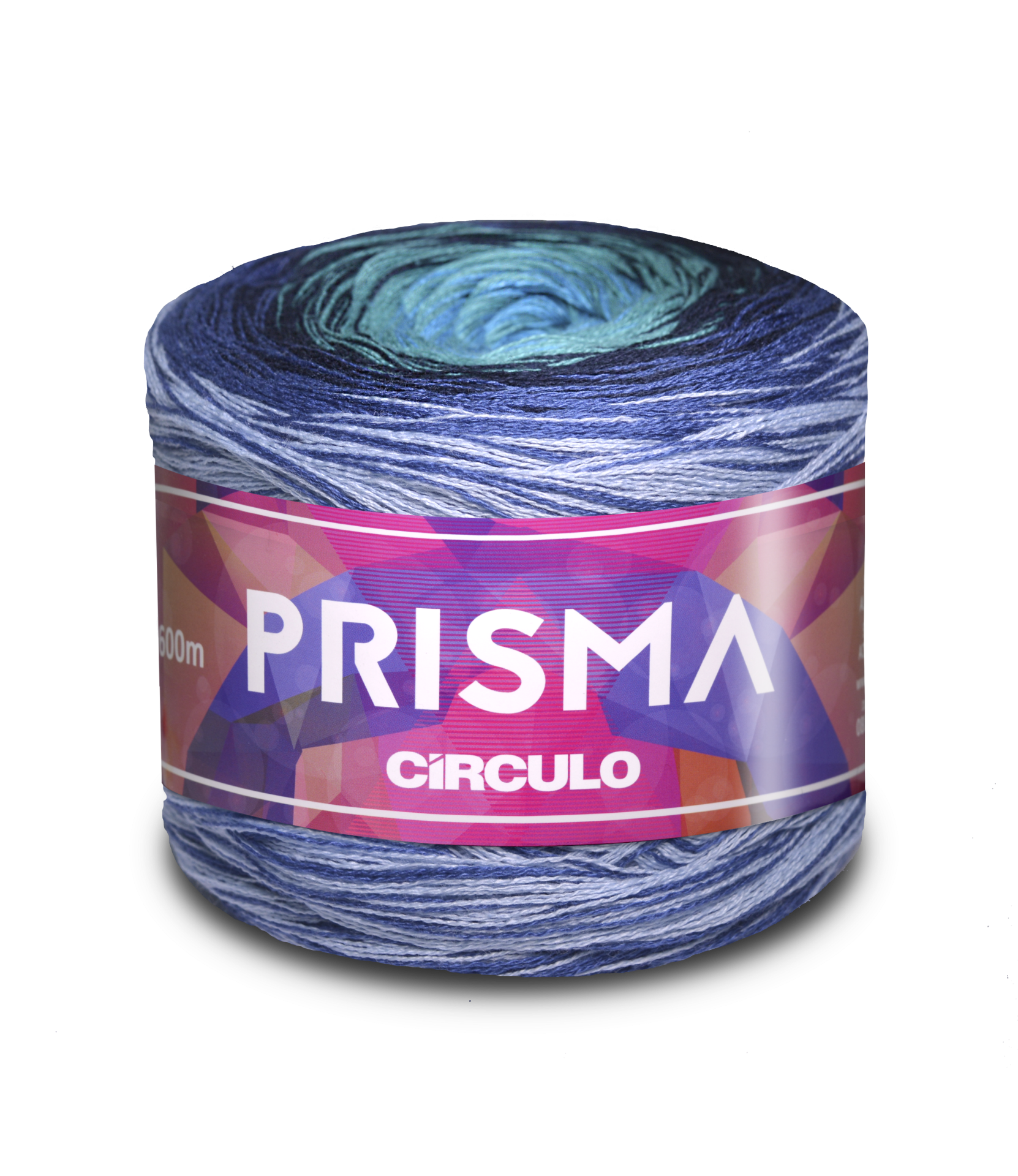 Rolo de fio multicolor azul com etiqueta PRISMA CÍRCULO