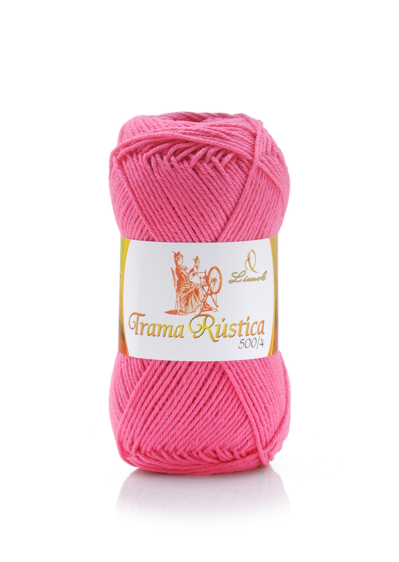 Novelo de lã cor-de-rosa com etiqueta Grama Rústica