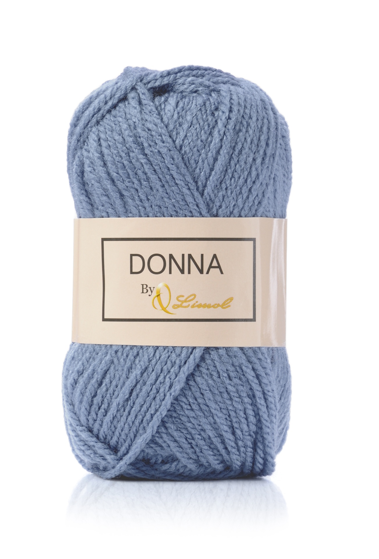 Novelo de lã azul claro com etiqueta DONNA By Linvel