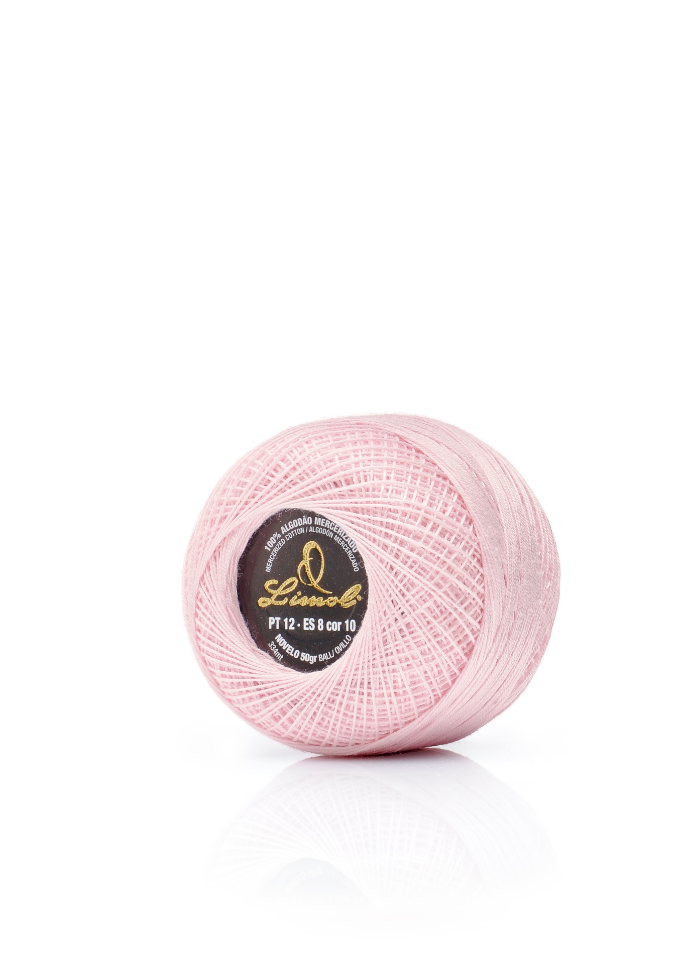 Cone de linha rosa claro com etiqueta preta e dourada Linhasita