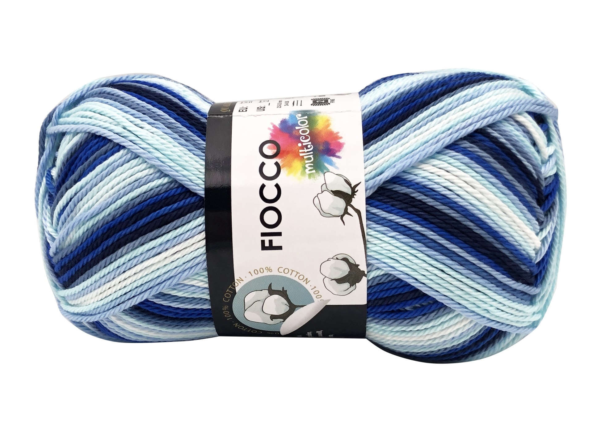 Novelo de fio de algodão multicolor azul e branco da marca Fiocco