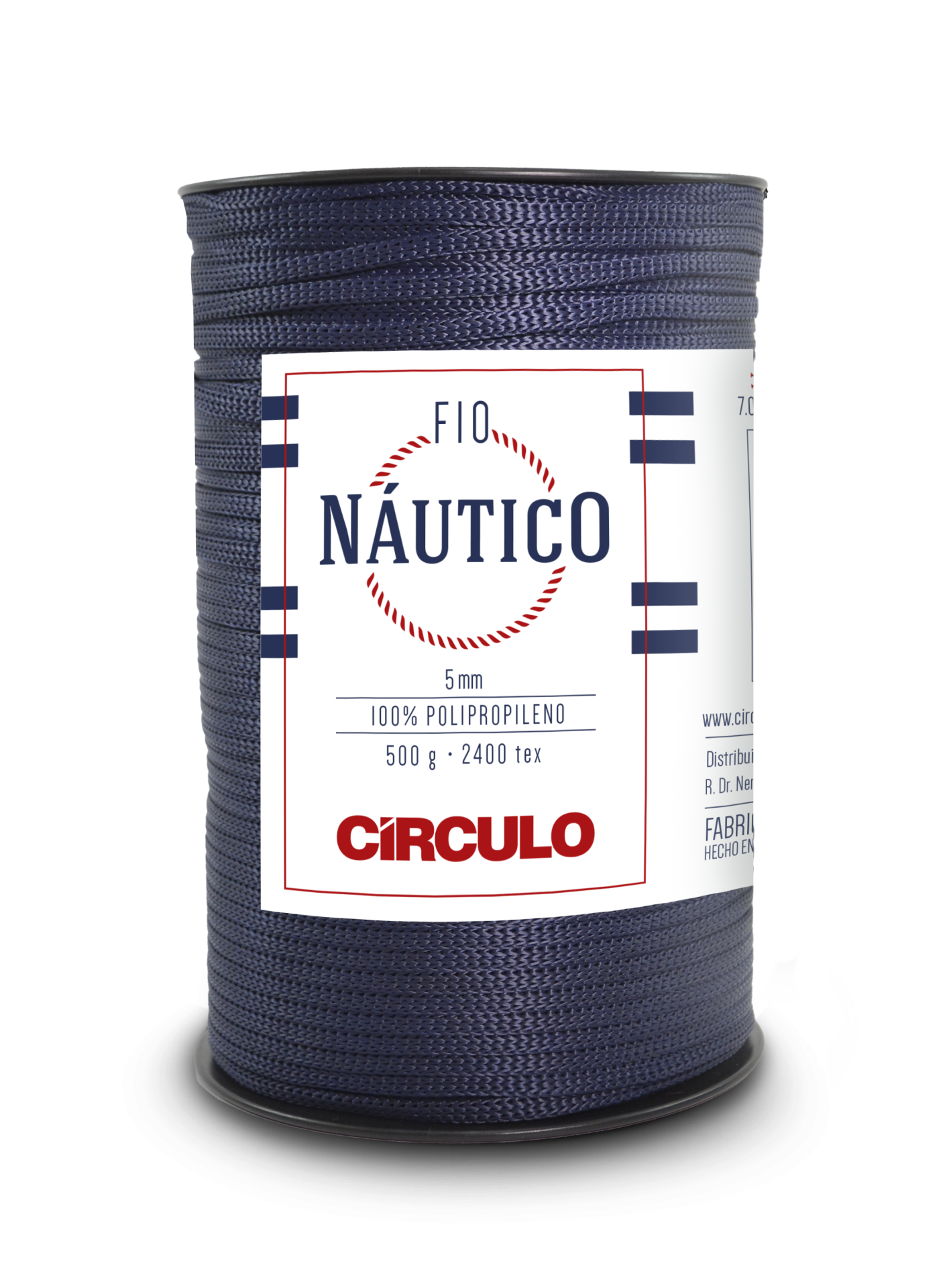 Rolo de fio náutico azul escuro com etiqueta branca