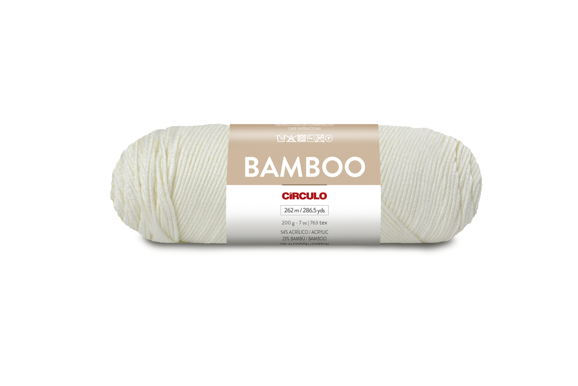 Novelo de fio cru de algodão e bambu Círculo com rótulo BAMBOO.