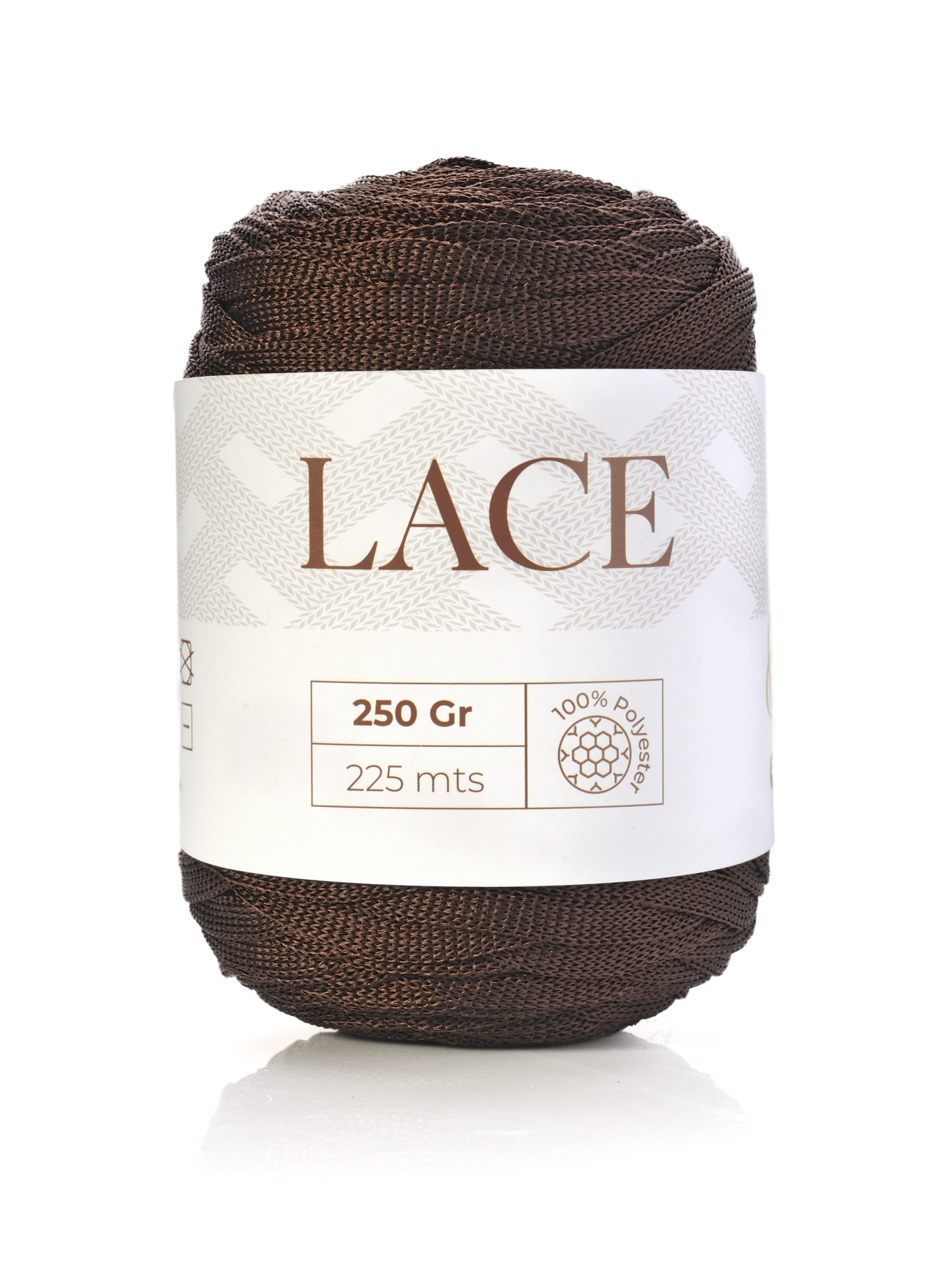 Novelo de fio tipo Lace castanho escuro com etiqueta branca