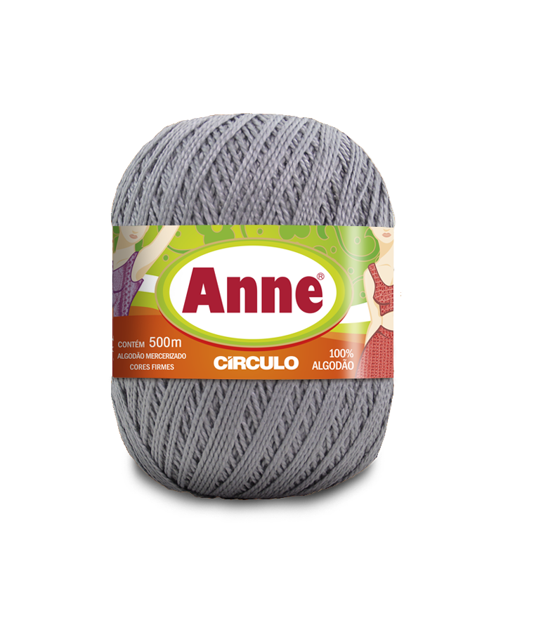 Novelo de linha cinzenta da marca Anne Círculo em embalagem colorida