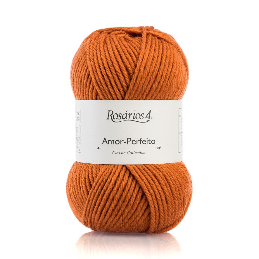 Novelo de lã laranja com etiqueta branca Rosários 4 Amor-Perfeito Classic Collection