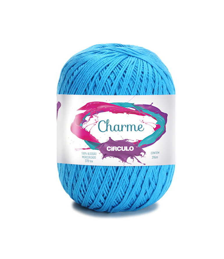 Novelo de fio azul claro Charme CÍRCULO com etiqueta em fundo branco