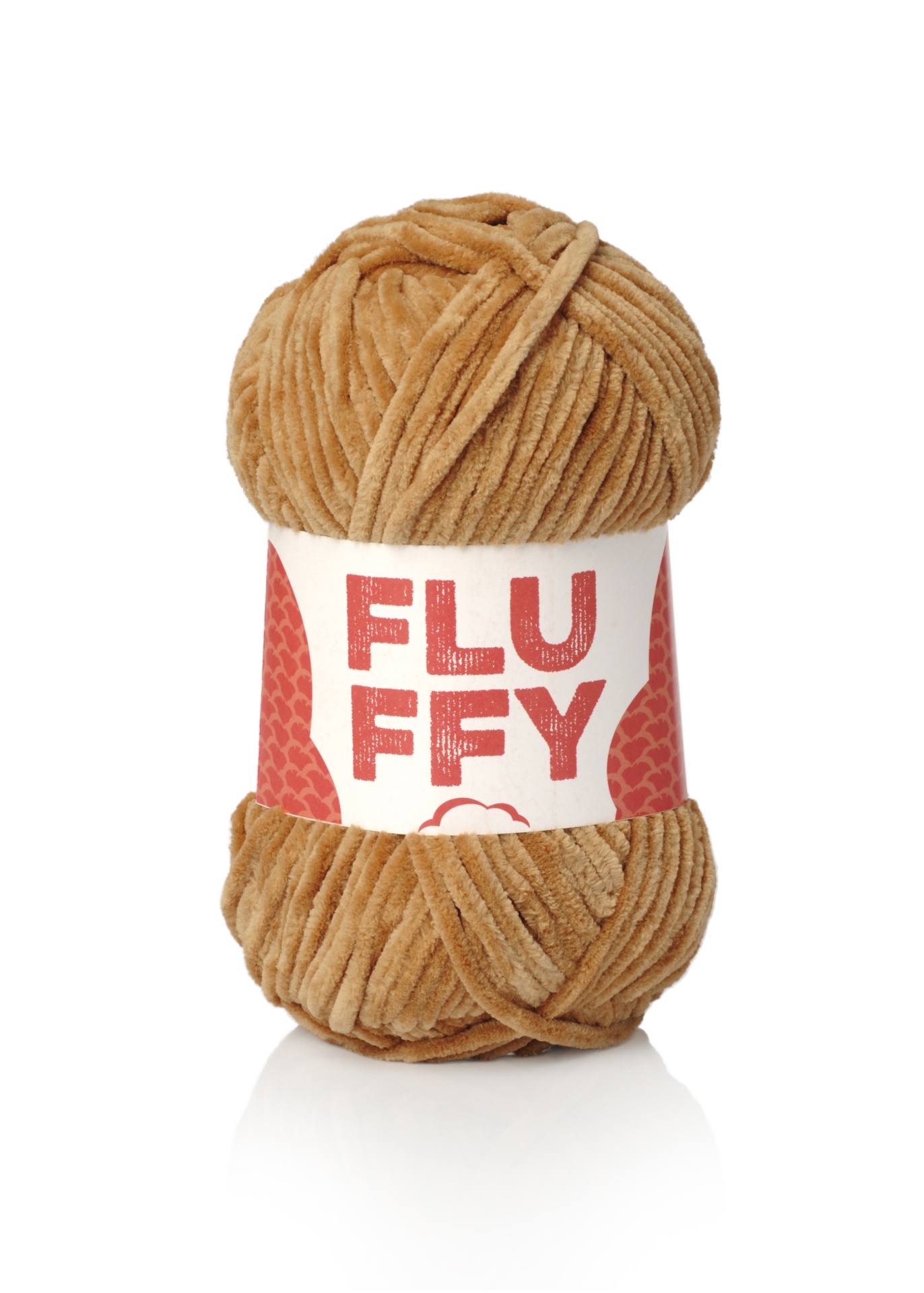 Novelo de lã castanha tipo chenille com etiqueta FLUFFY