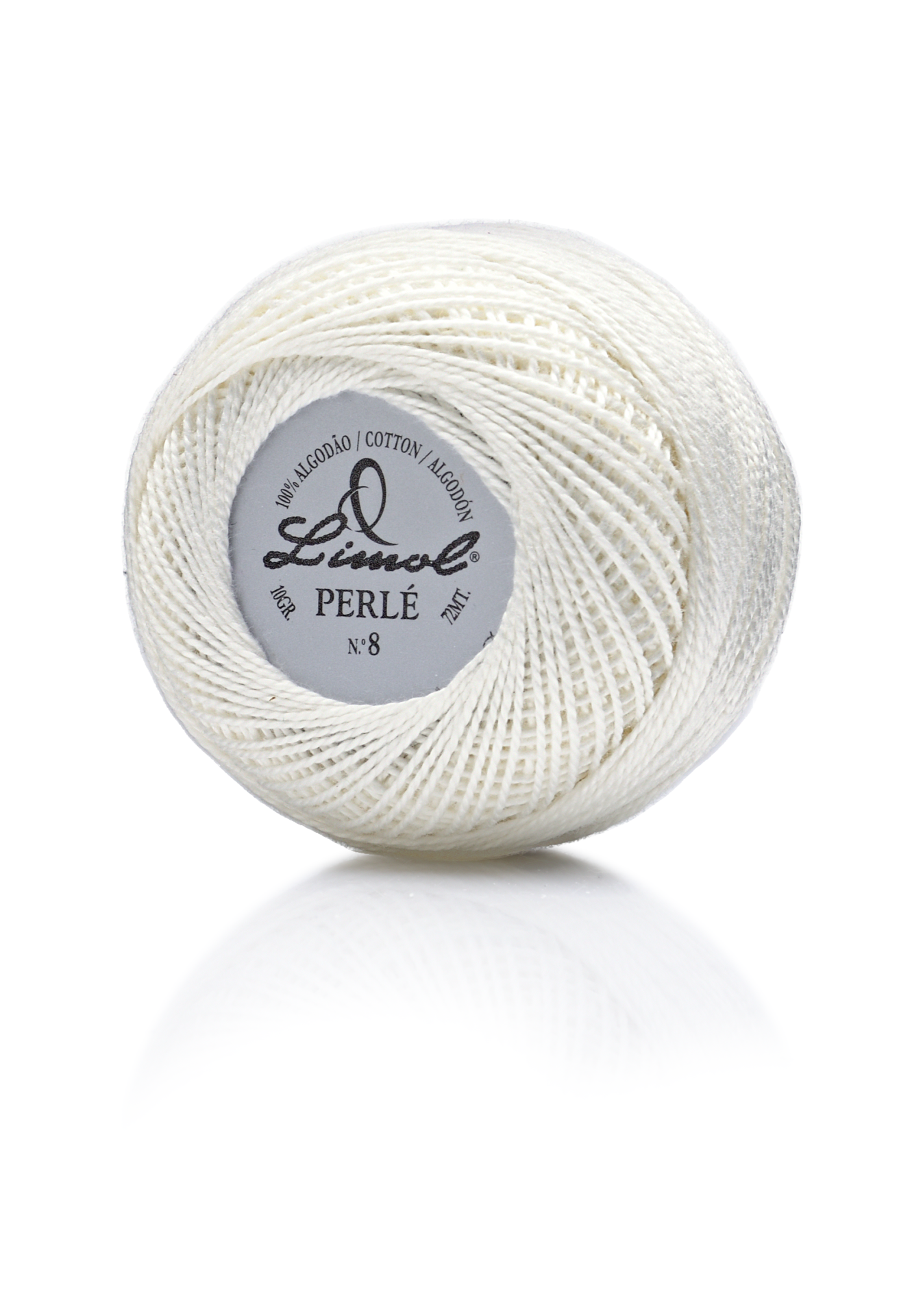 Rolo de linha de algodão branco Limol Perlé N°8 com etiqueta central
