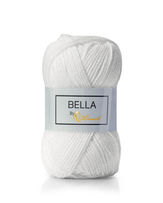 Novelo de lã branca com etiqueta BELLA By Elinor