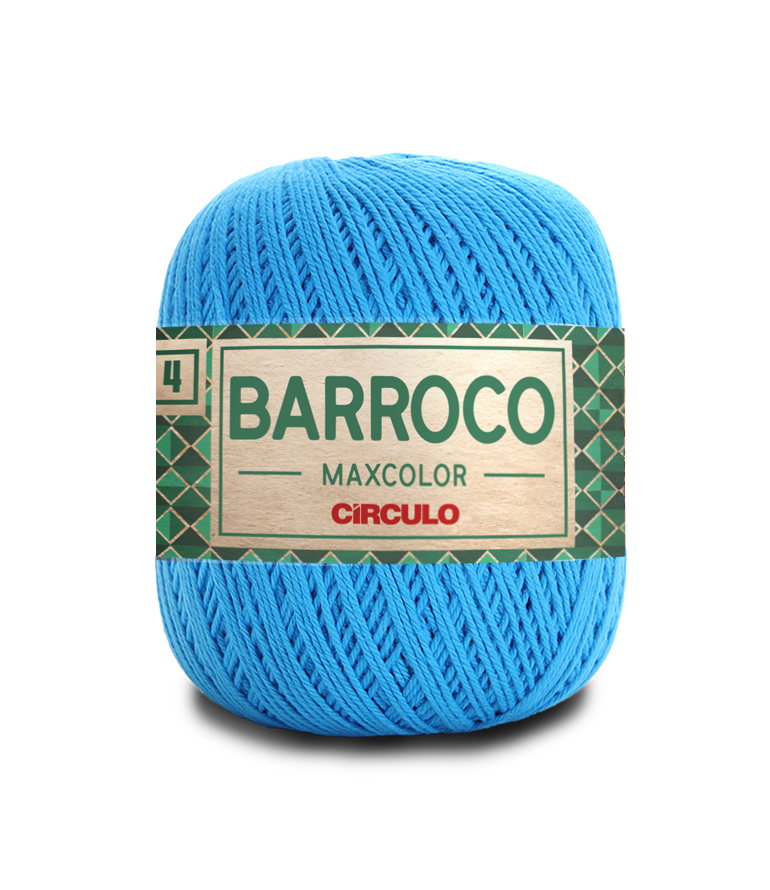 Rolo de fio azul claro com etiqueta verde e bege