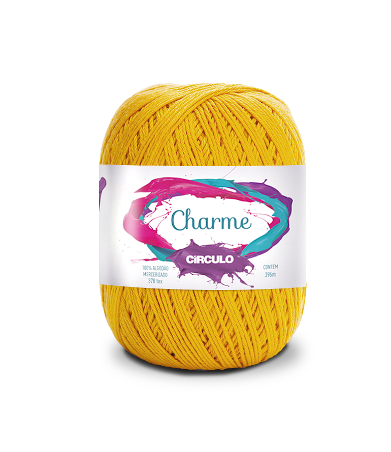 Novelo de fio amarelo com etiqueta colorida Charme Círculo