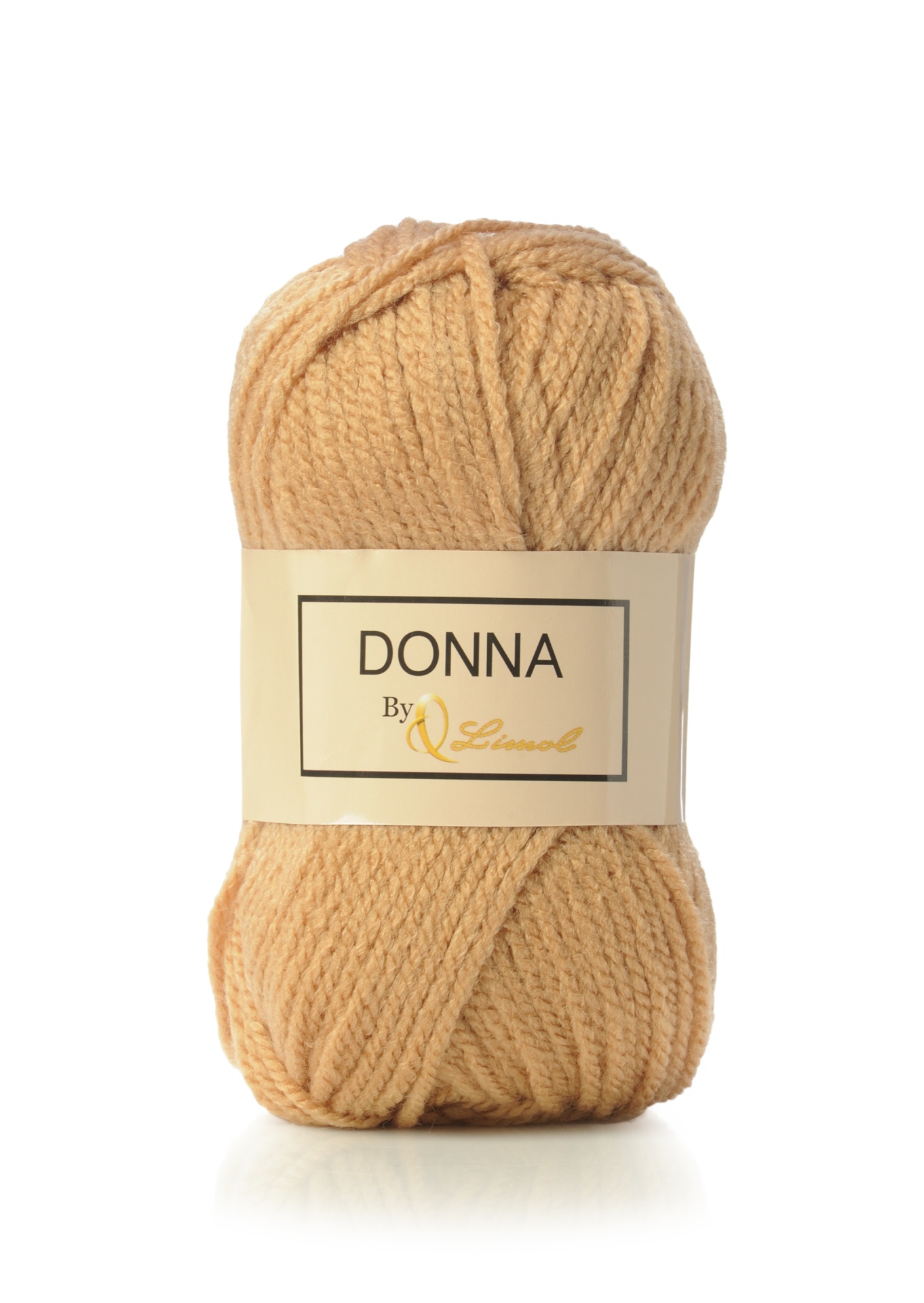 Novelo de lã bege com rótulo DONNA By QSenseol