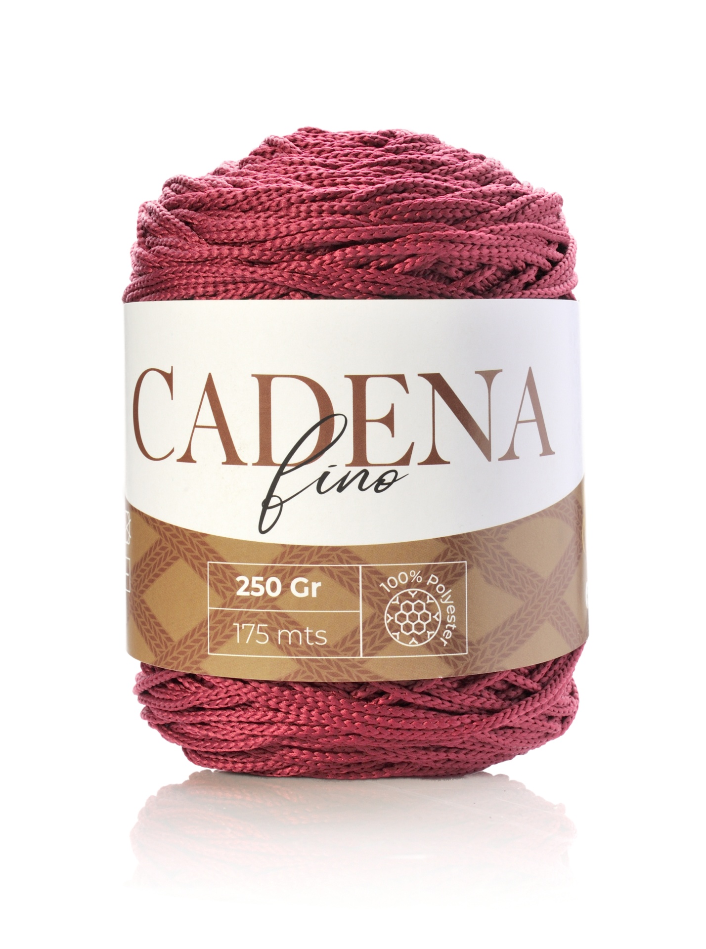Novelo de linha vinho com etiqueta CADENA fino 250 Gr 175 mts 100% Poliéster