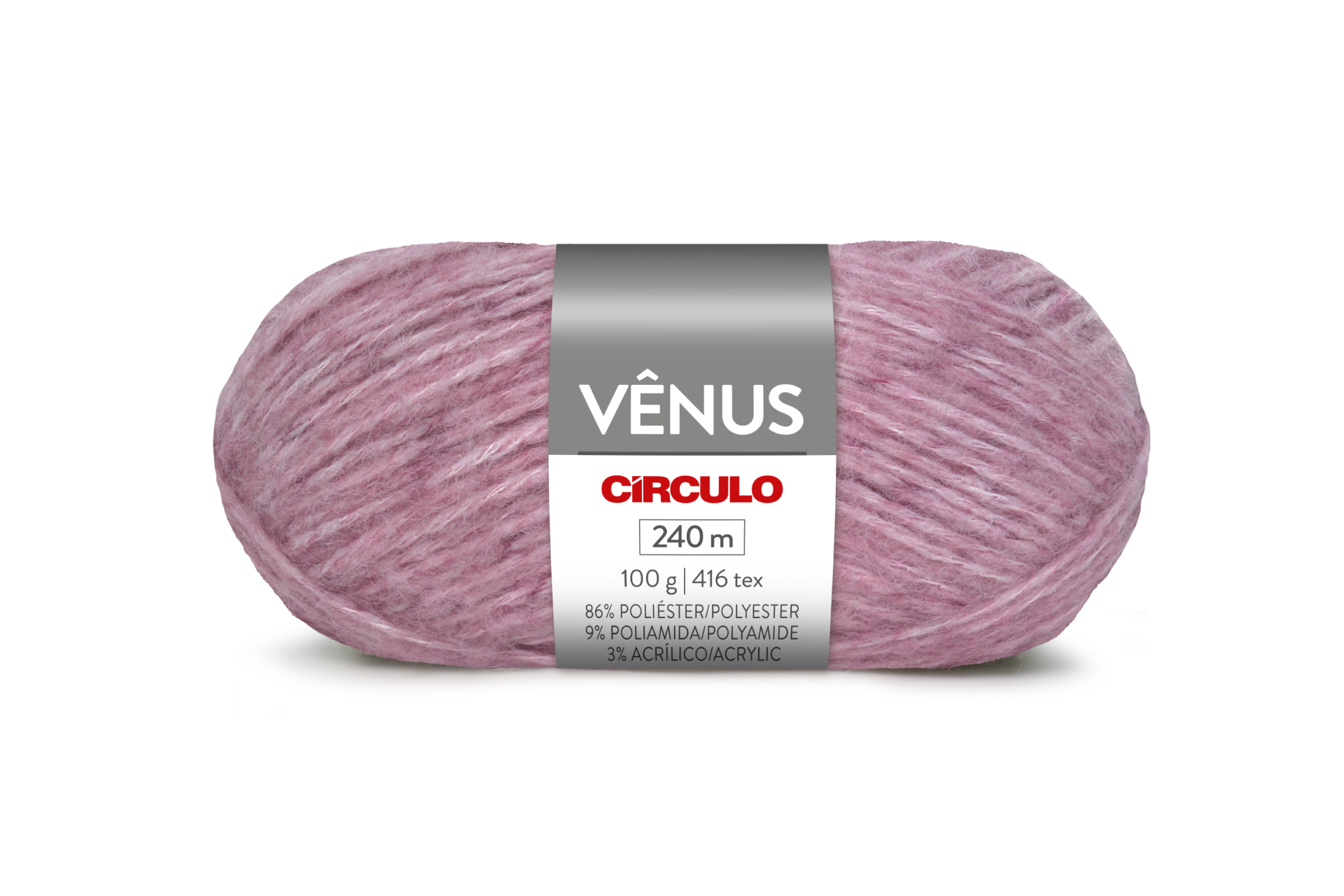 Novelo de lã rosa com etiqueta prateada VÊNUS CÌRCULO
