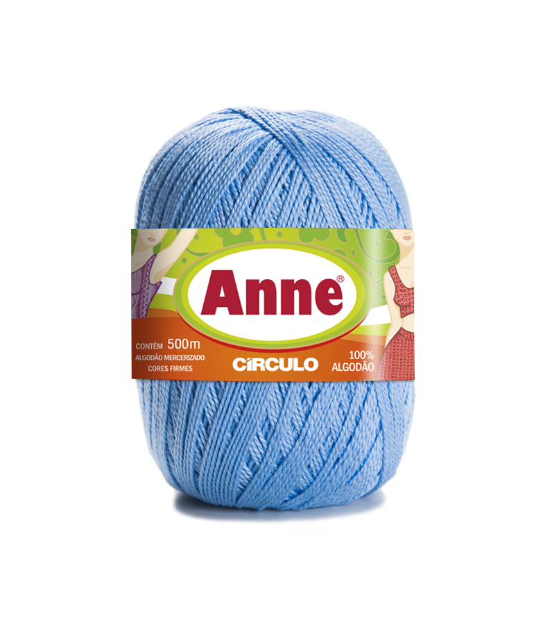 Rolo de linha azul claro com etiqueta da marca Anne