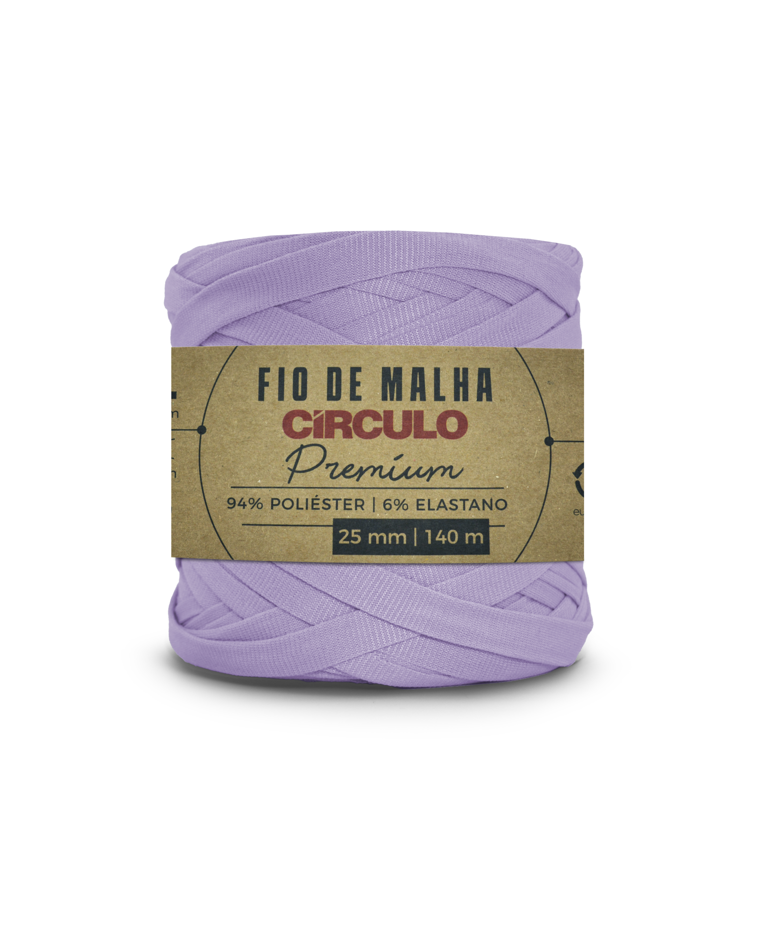 Rolo de fio de malha lilás com etiqueta de papel castanho CÍRCULO Premium