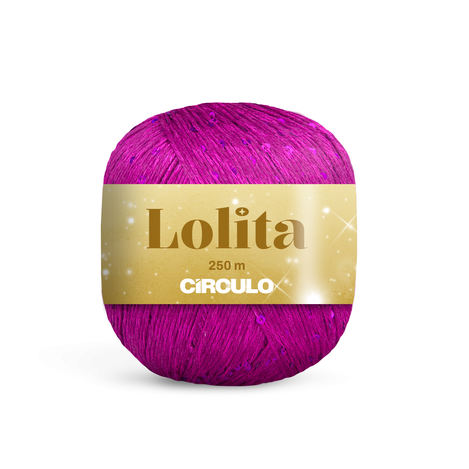 Novelo de fio rosa choque com etiqueta dourada Lolita Círculo