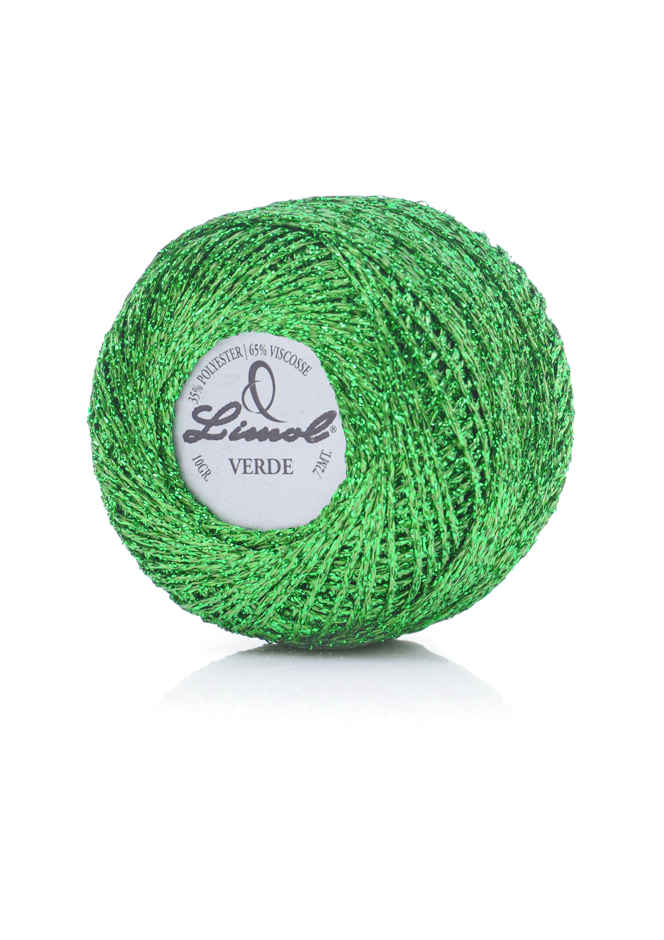 Rolo de linha verde brilhante Limol com etiqueta branca.