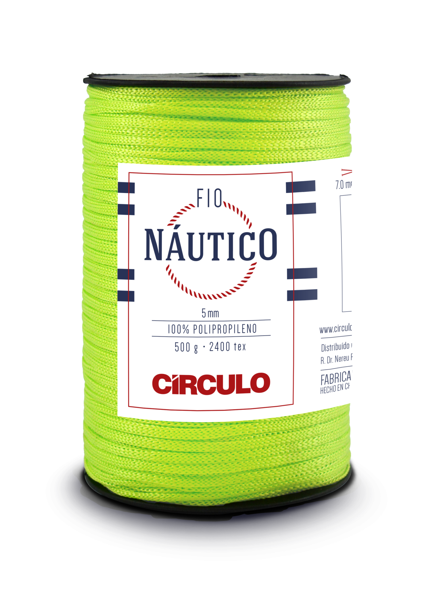 Rolo de fio náutico verde fluorescente com etiqueta da marca CÍRCULO