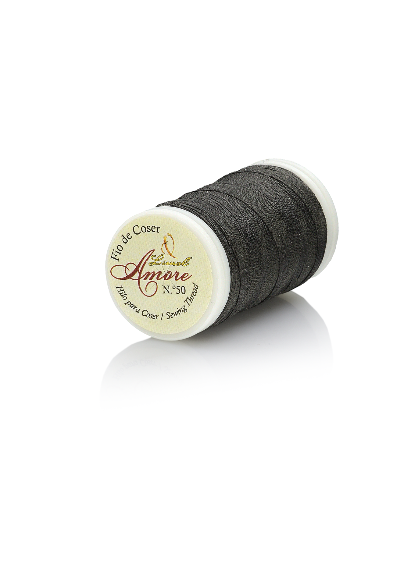 Rolo de linha preta para coser Amore N.º 50, embalagem branca