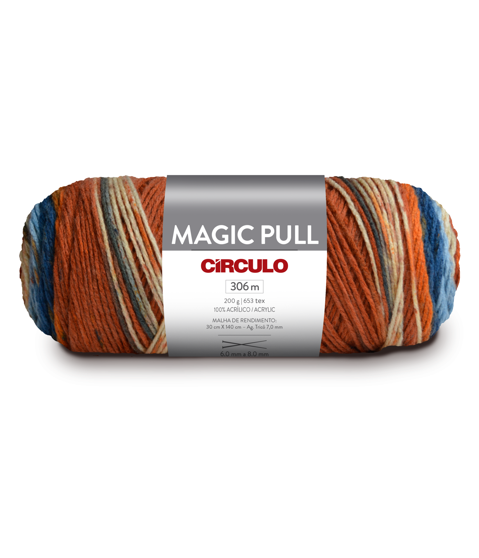 Novelo de lã multicolorida com etiqueta MAGIC PULL CÍRCULO