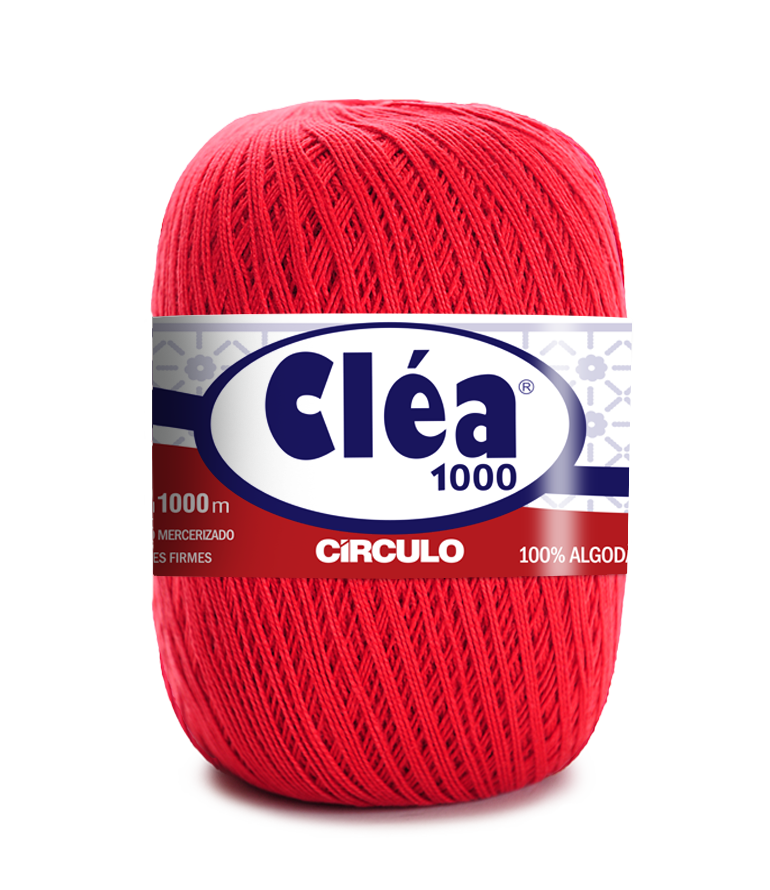Novelo de fio de algodão vermelho Cléa 1000 Circulo com rótulo vermelho e branco