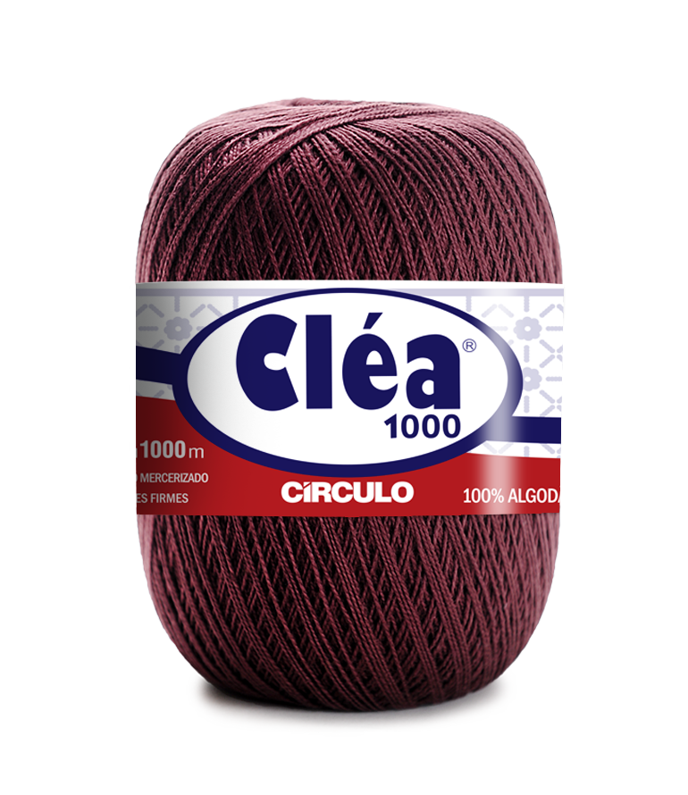 Novelo de fio Cléa 1000 cor borgonha com rótulo da marca Circulo