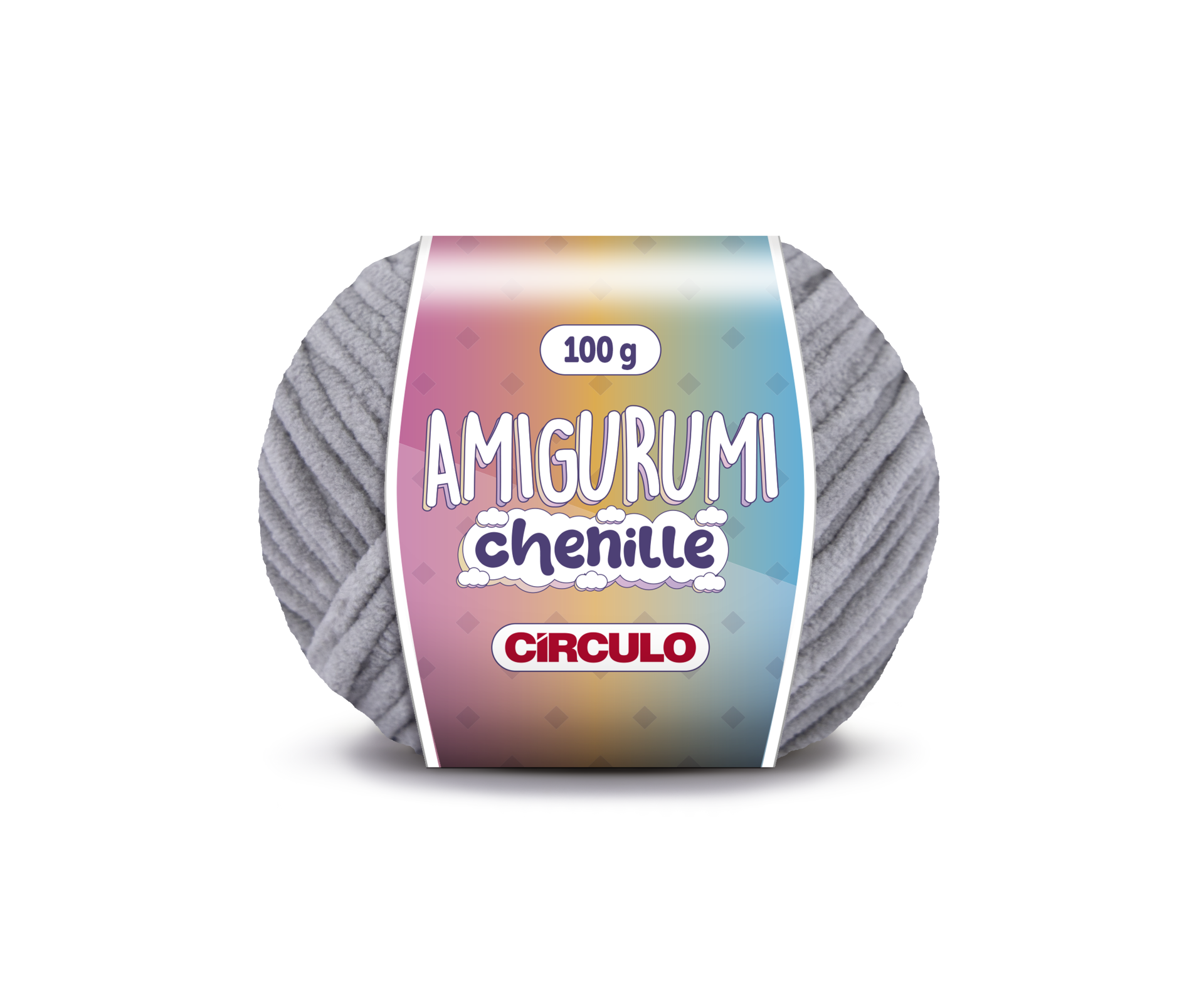 Novelo de lã cinzenta com etiqueta colorida AMIGURUMI chenille