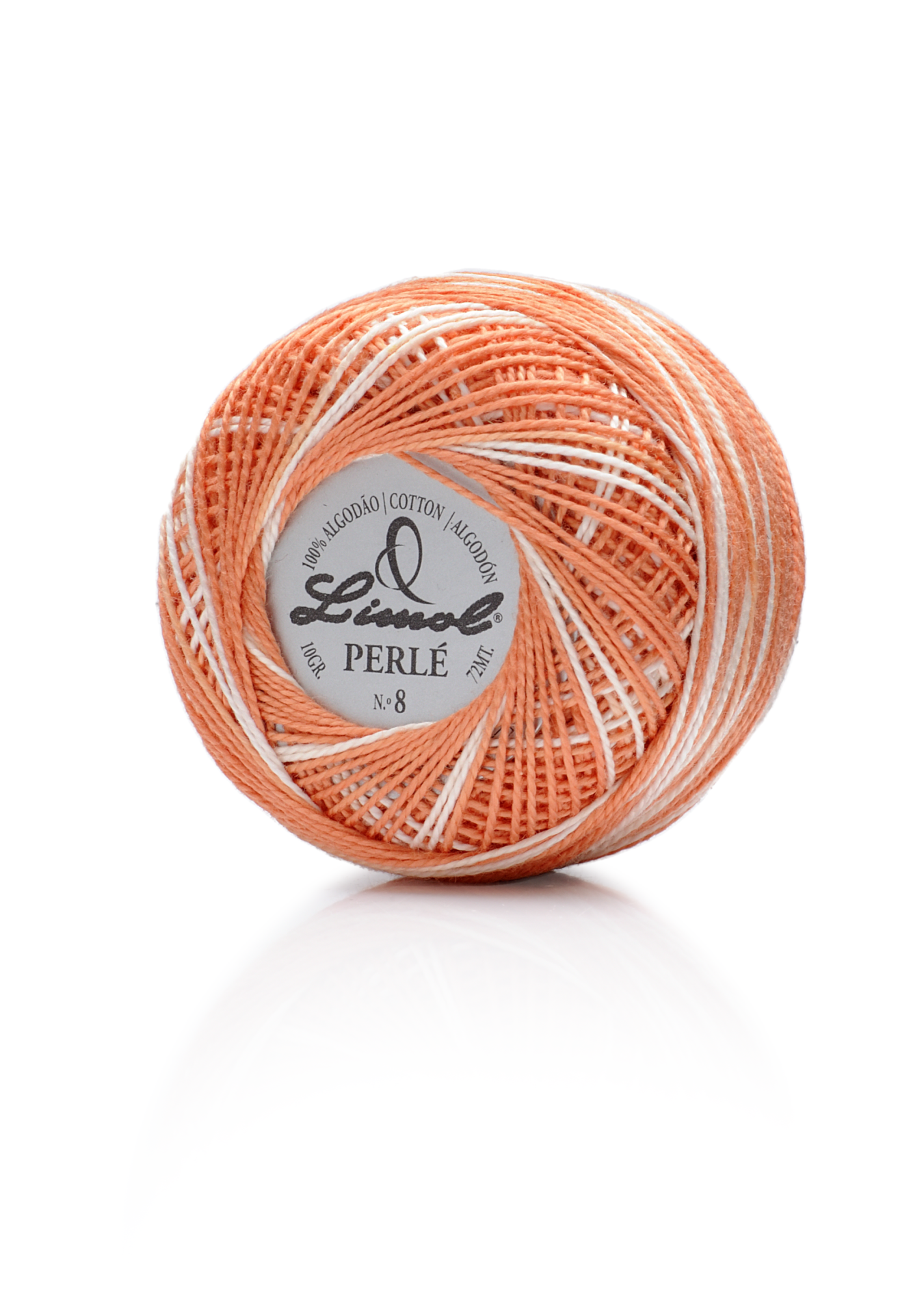 Novelo de linha de algodão Linol Perlé N.º 8 em tons laranja e branco