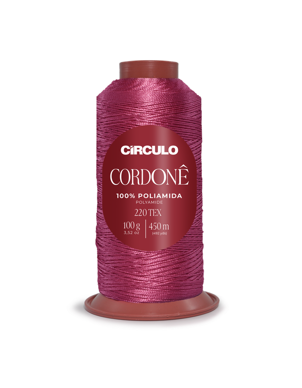Rolo de fio cor-de-rosa CÍRCULO CORDONÊ 100% poliamida 220 TEX 100g 450m