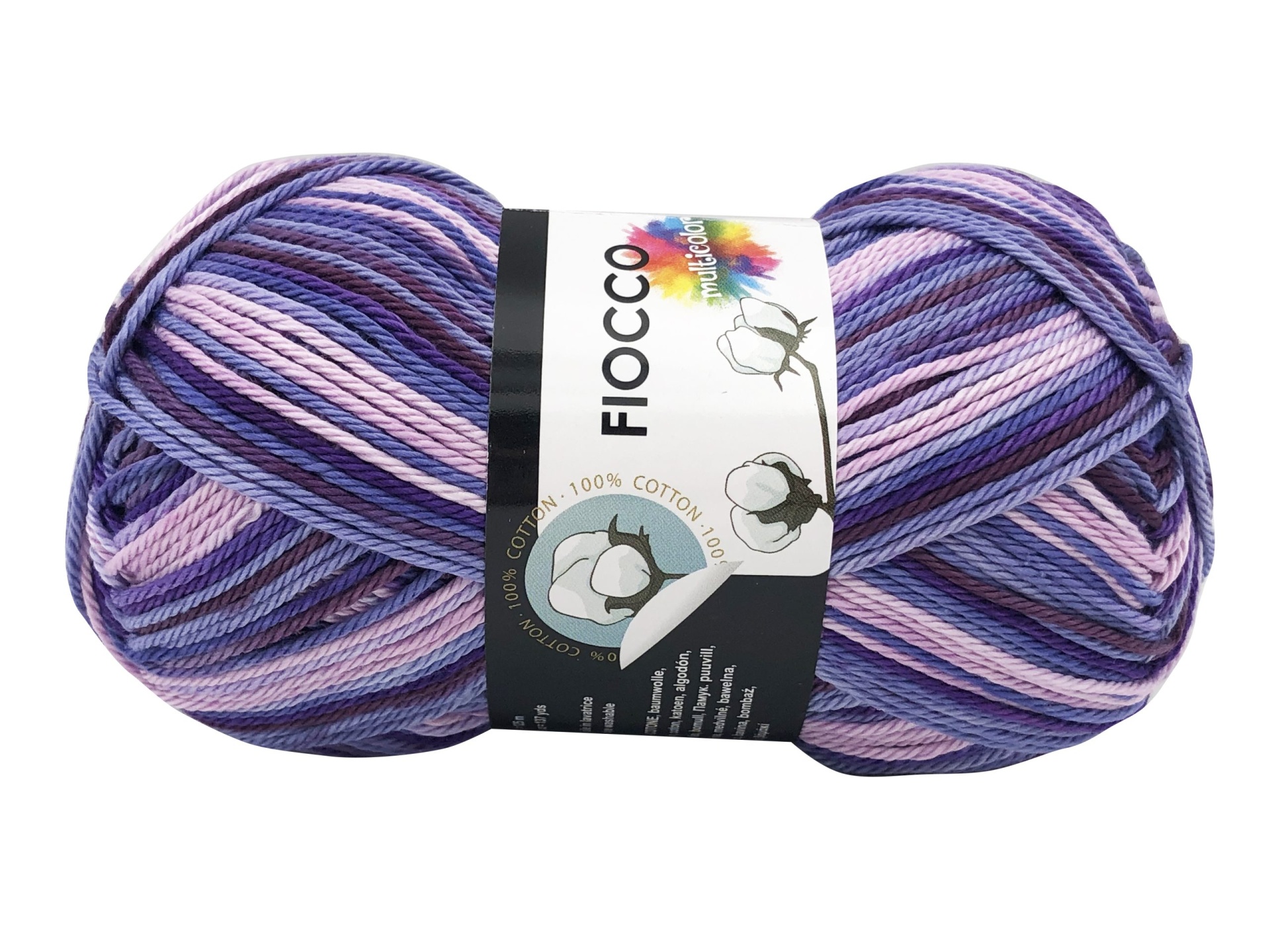 Novelo de fio de algodão multicolor em tons de roxo e lilás
