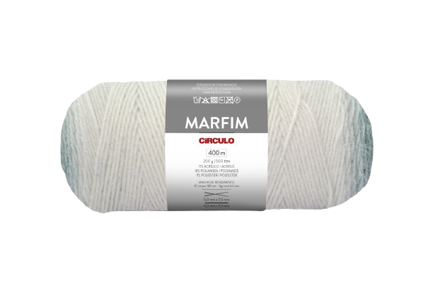 Novelo de fio branco MARFIM da CIRCULO com rótulo cinza e branco