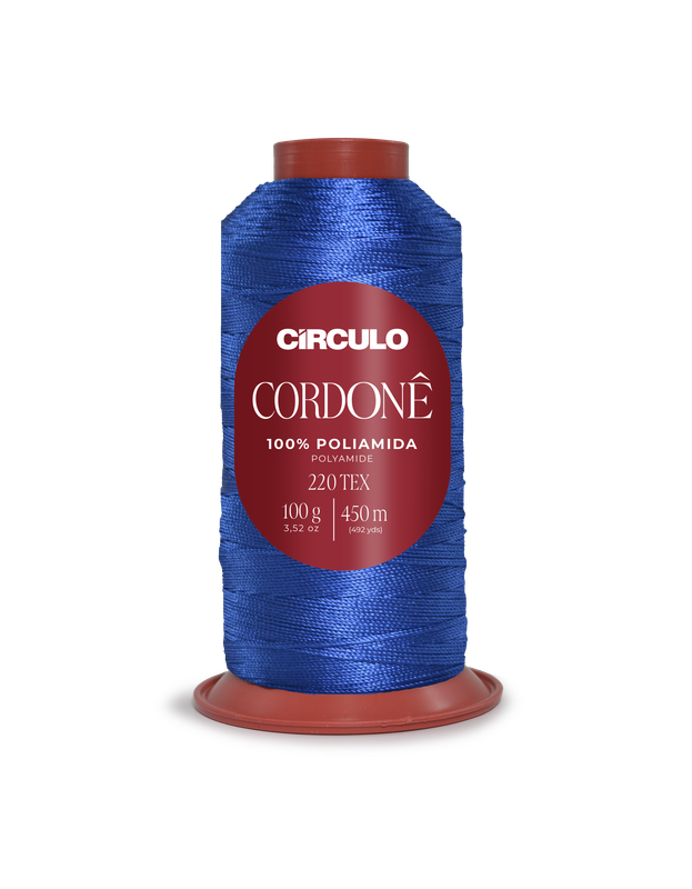 Cone de linha azul CÍRCULO CORDONÊ 100% poliamida com etiqueta vermelha