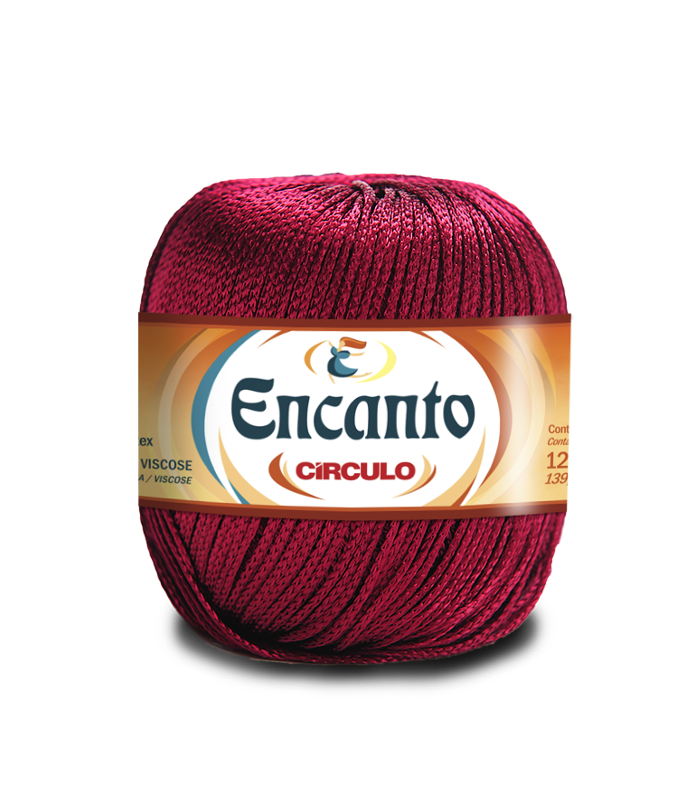Novelo de fio Encanto da marca Círculo em vermelho escuro com etiqueta bege