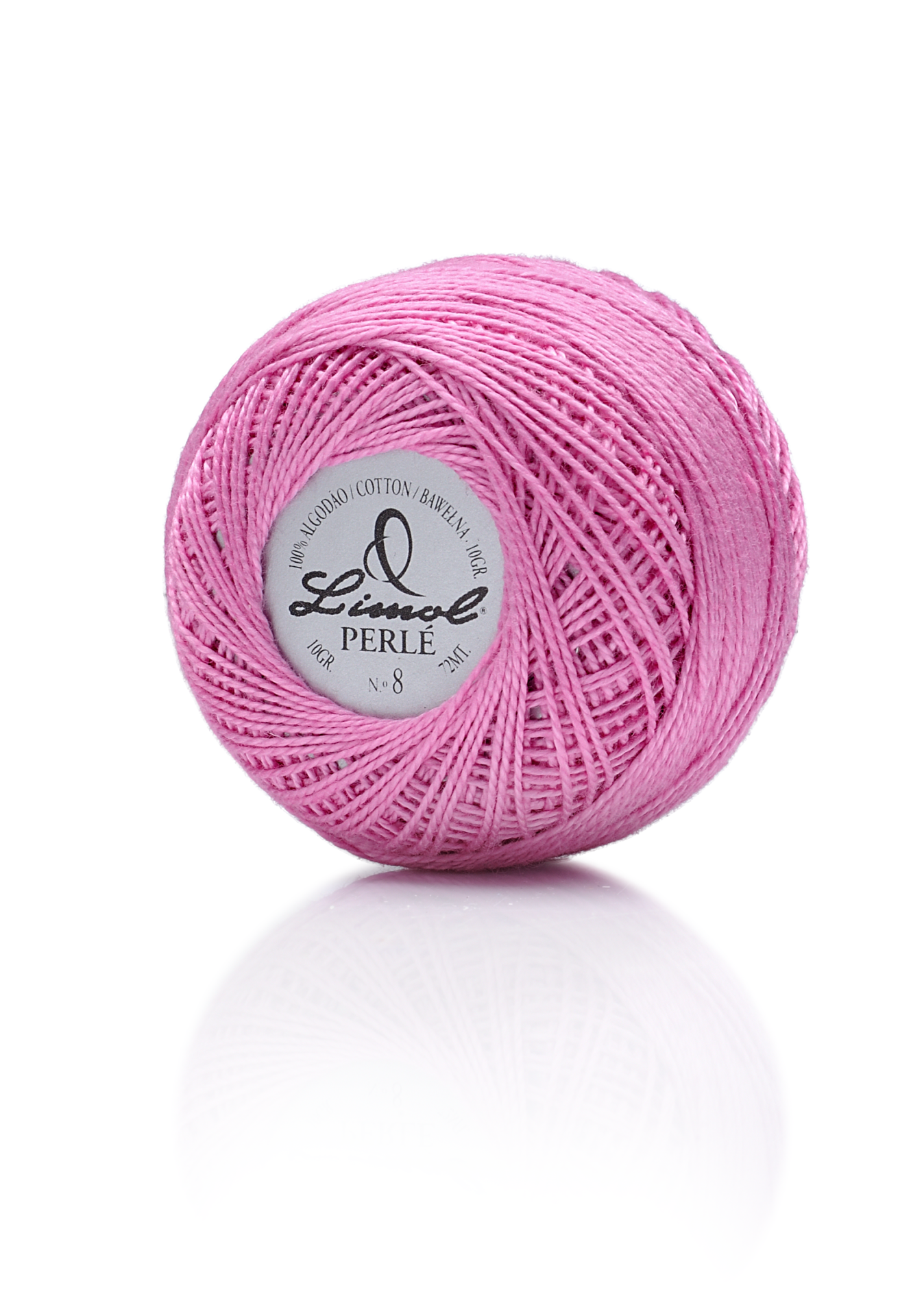 Novelo de linha de algodão rosa Limol Perlé com etiqueta central